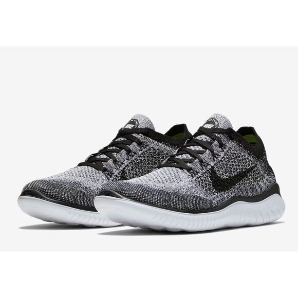Nike Free Run Flyknit 2018 Mens Road Running Sneakers 7 Black White Shoes - Picture 1 of 7